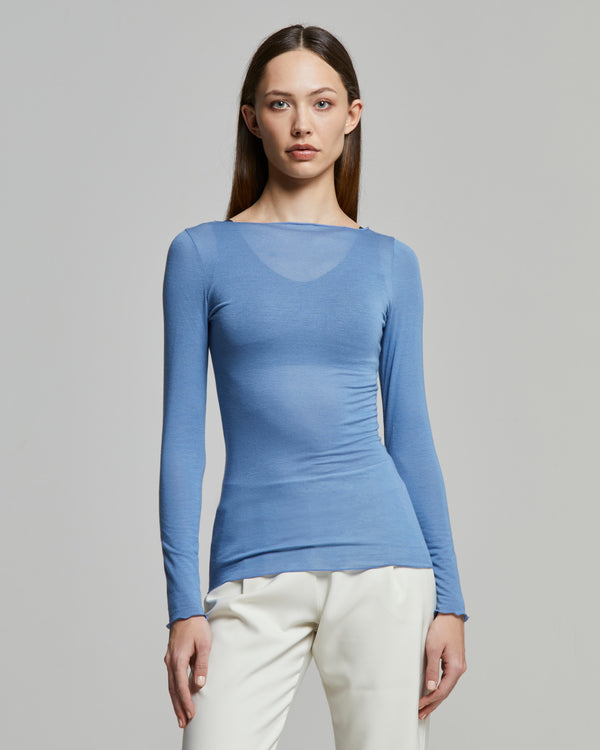 Modal cashmere top with boat neck