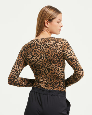 Maglia con scollo a barchetta in modal cashmere stampa animalier