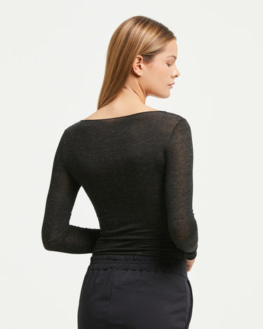 Maglia scollo a barchetta in modal cashmere con lamé