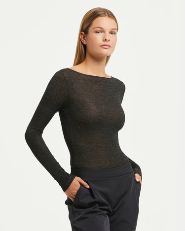 Maglia scollo a barchetta in modal cashmere con lamé