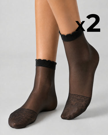 KURZE, DURCHSICHTIGE SOCKEN MIT SPITZENSOCKE x2