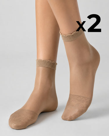 KURZE, DURCHSICHTIGE SOCKEN MIT SPITZENSOCKE x2