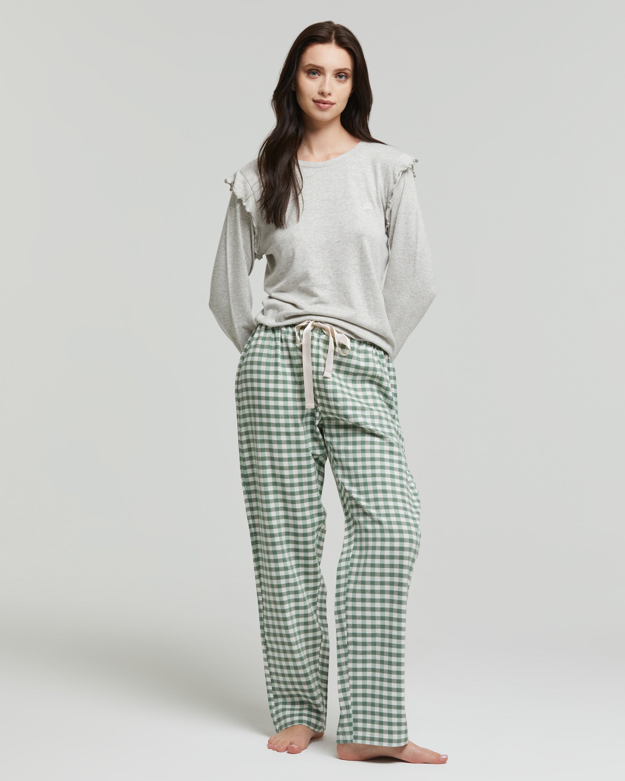 Pigiama lungo viscosa e flanella Peonia Pompea - Main Image