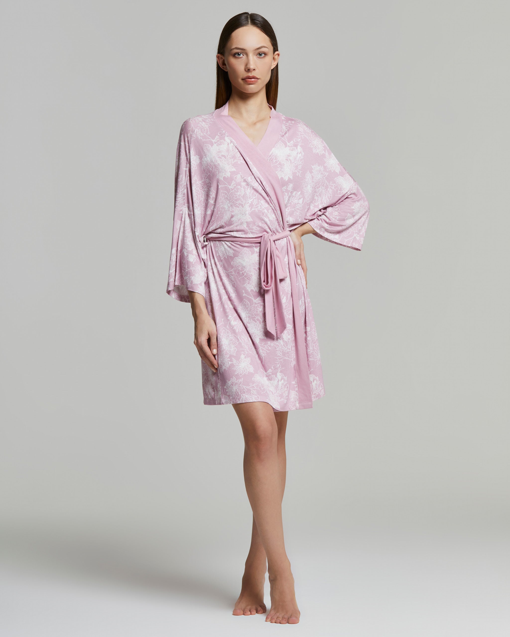 Vestaglia Loren con stampa floreale malva Pompea - Main Image