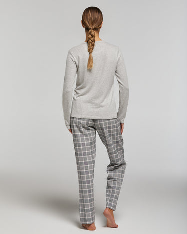 Pyjama long blanc en viscose et flanelle