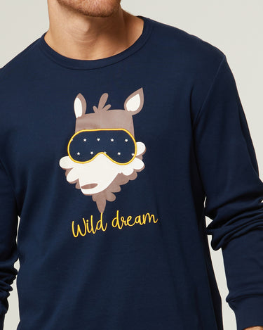 Langer warmer Baumwollpyjama Herren Wolf