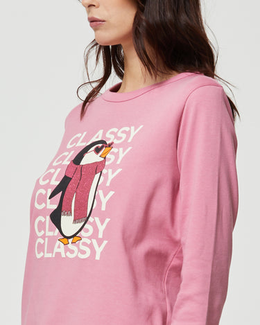 Pijama largo de algodón cálido para mujer – Pingüinos