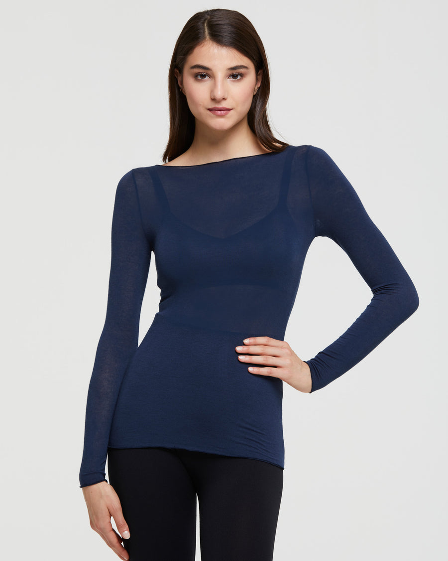 MODAL CASHMERE TOP WITH A BOAT NECK 