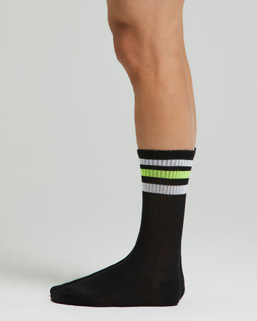 Calza tennis Crew cotone con righe fluo