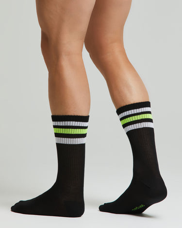 Calza tennis Crew cotone con righe fluo