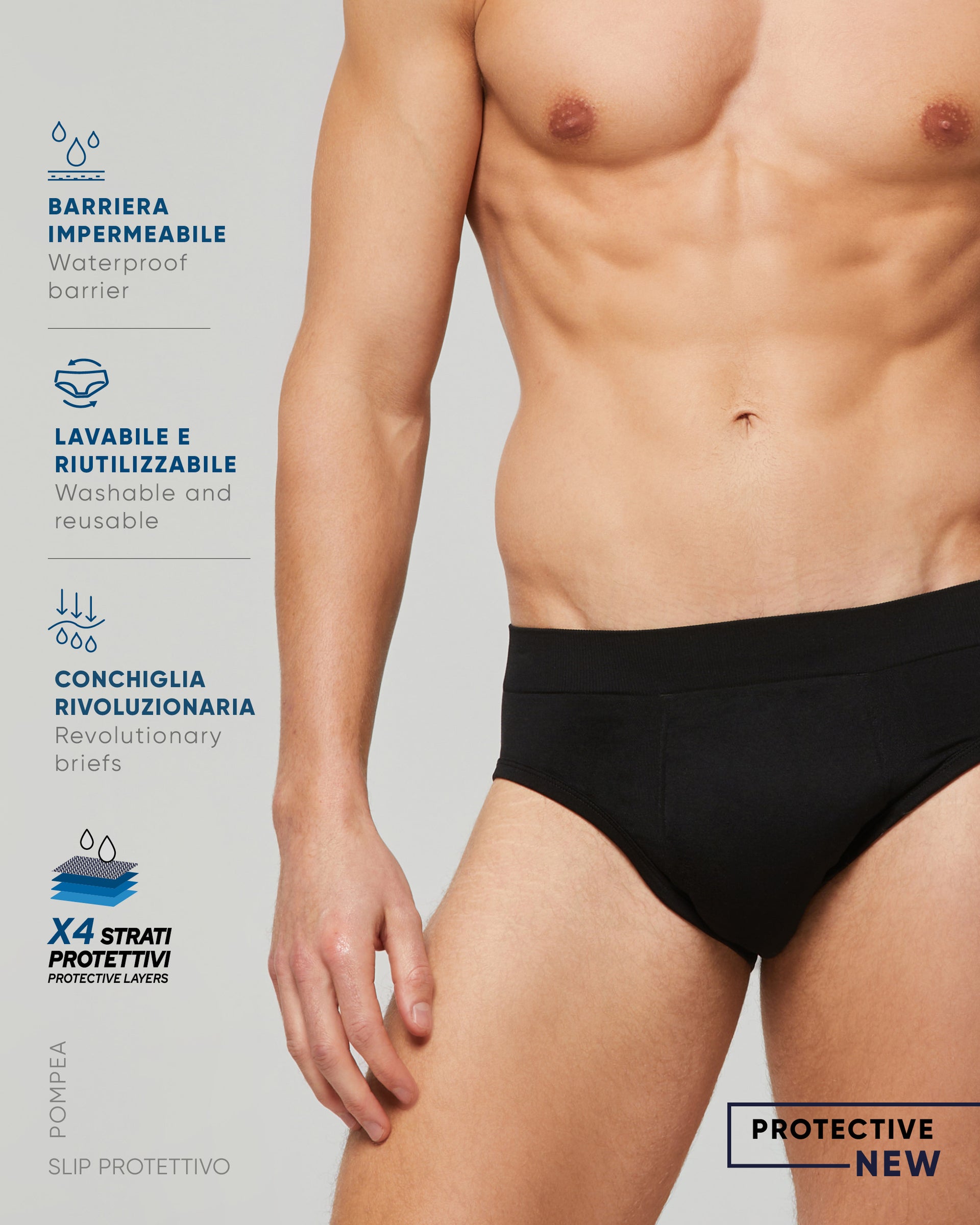 Slip uomo assorbente nero per piccole perdite Pompea