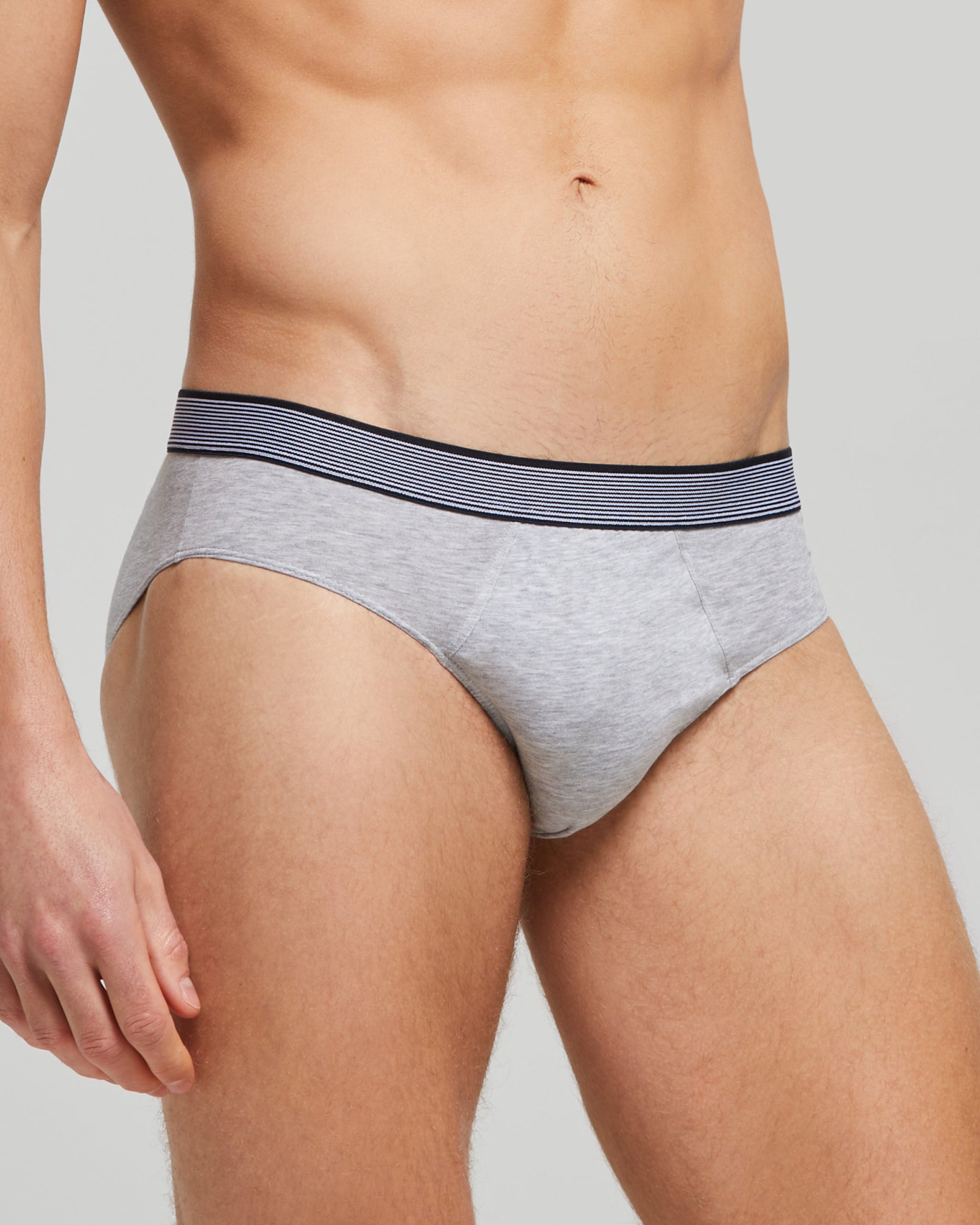 Organic cotton briefs with elasticated waistband, melange grey, Men's  Underwear