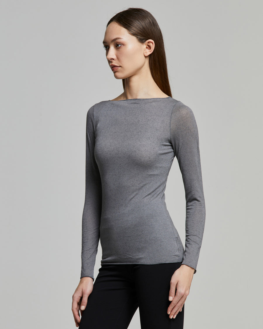Modal cashmere boat neck top