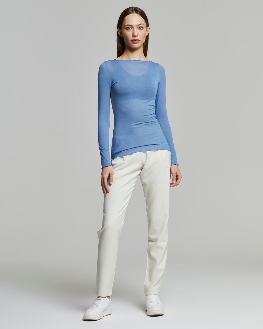 Modal cashmere top with boat neck