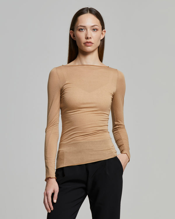 Modal cashmere top with boat neck