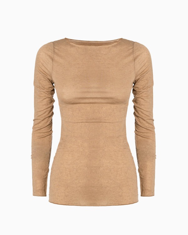 Modal cashmere top with boat neck