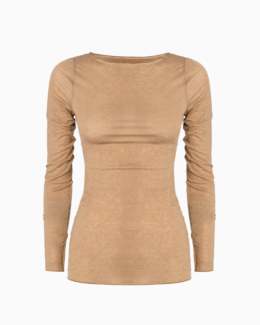 Modal cashmere top with boat neck