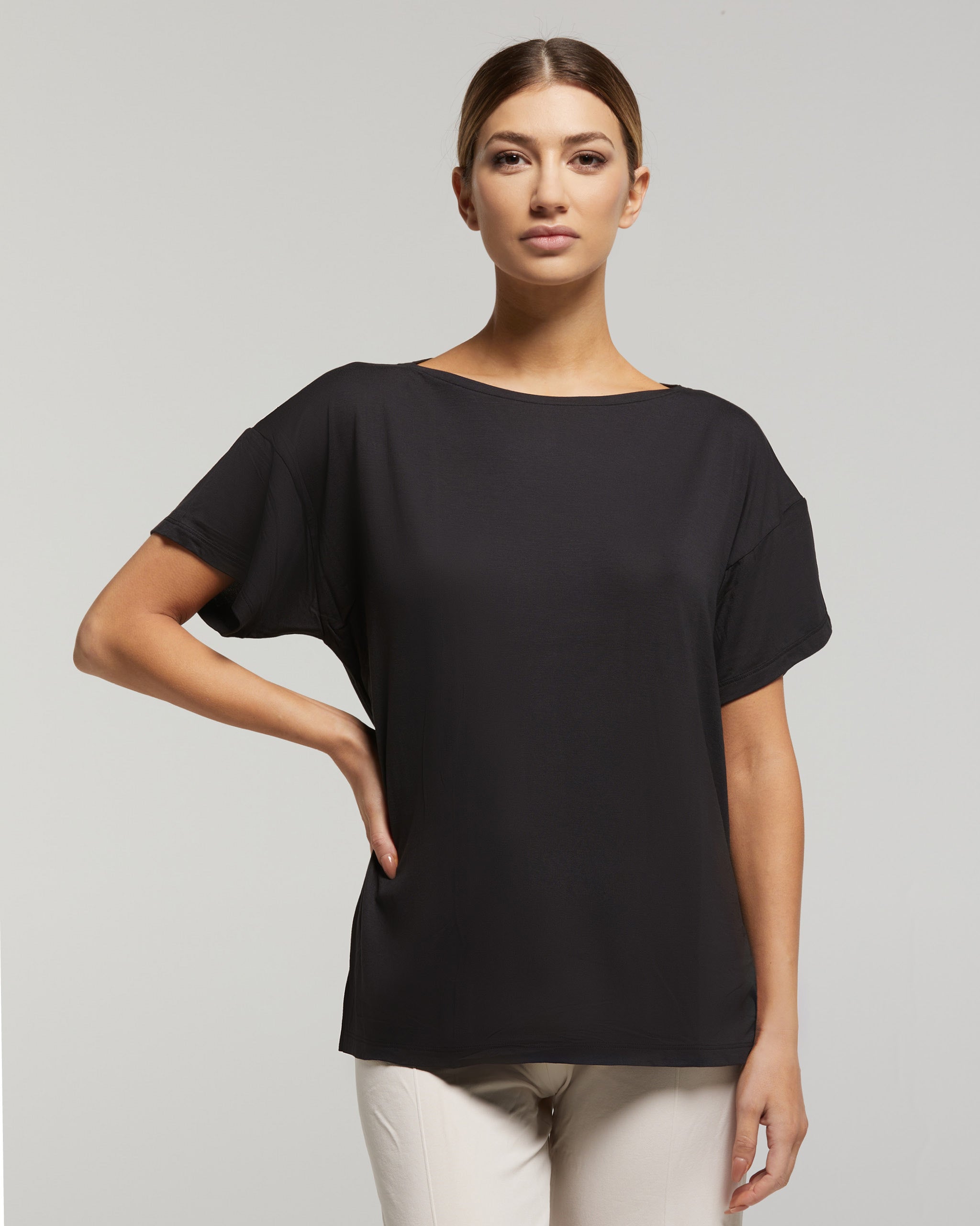 Maglietta da donna con scollo rotondo, a maniche corte, a Maglietta da donna con scollo rotondo, a maniche corte, a