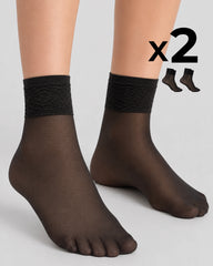 LADY SHEER SOCKS WITH LACE TOP x2