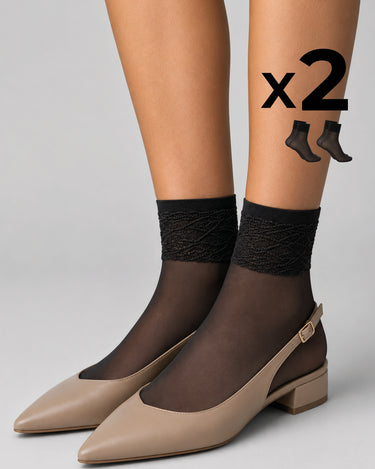 LADY SHEER SOCKS WITH LACE TOP x2