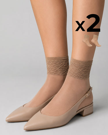 LADY SHEER SOCKS WITH LACE TOP x2