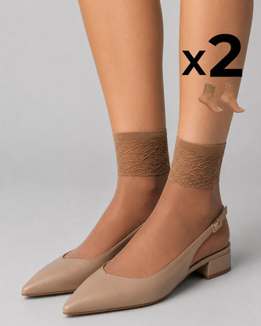 LADY SHEER SOCKS WITH LACE TOP x2