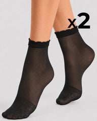 KURZE, DURCHSICHTIGE SOCKEN MIT SPITZENSOCKE x2