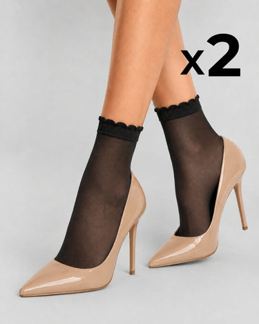 KURZE, DURCHSICHTIGE SOCKEN MIT SPITZENSOCKE x2