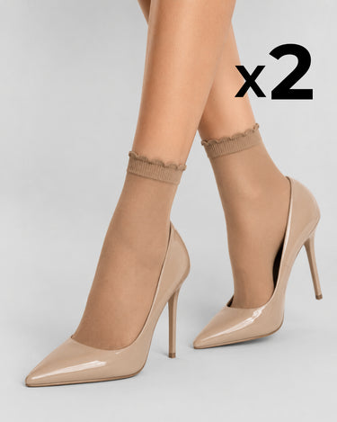 KURZE, DURCHSICHTIGE SOCKEN MIT SPITZENSOCKE x2