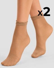KURZE, DURCHSICHTIGE SOCKEN MIT SPITZENSOCKE x2