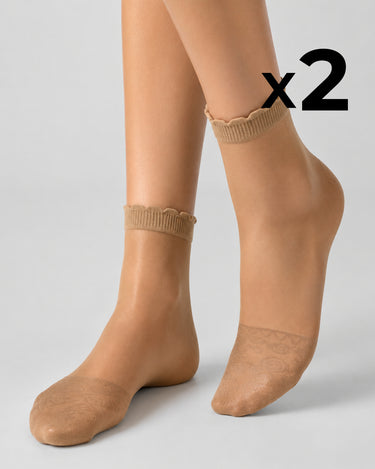 KURZE, DURCHSICHTIGE SOCKEN MIT SPITZENSOCKE x2