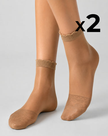 KURZE, DURCHSICHTIGE SOCKEN MIT SPITZENSOCKE x2