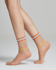 Tulipano sheer sock with colored stripes and cuff