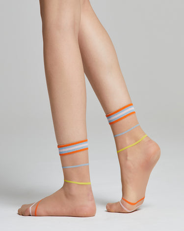 Tulipano sheer sock with colored stripes and cuff