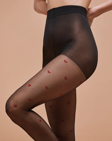 Collant Rubino 40 denari con motivo cuori a contrasto