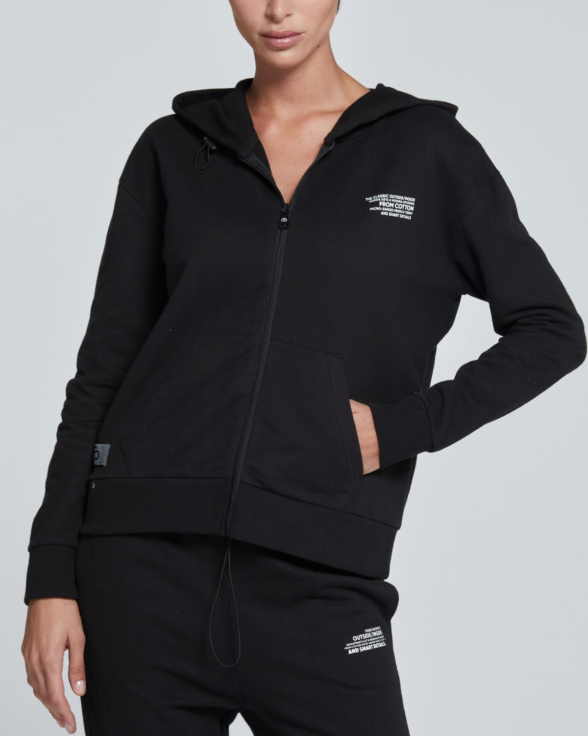 FELPA CON CAPPUCCIO E ZIP DONNA COTONE TINTA UNITA
