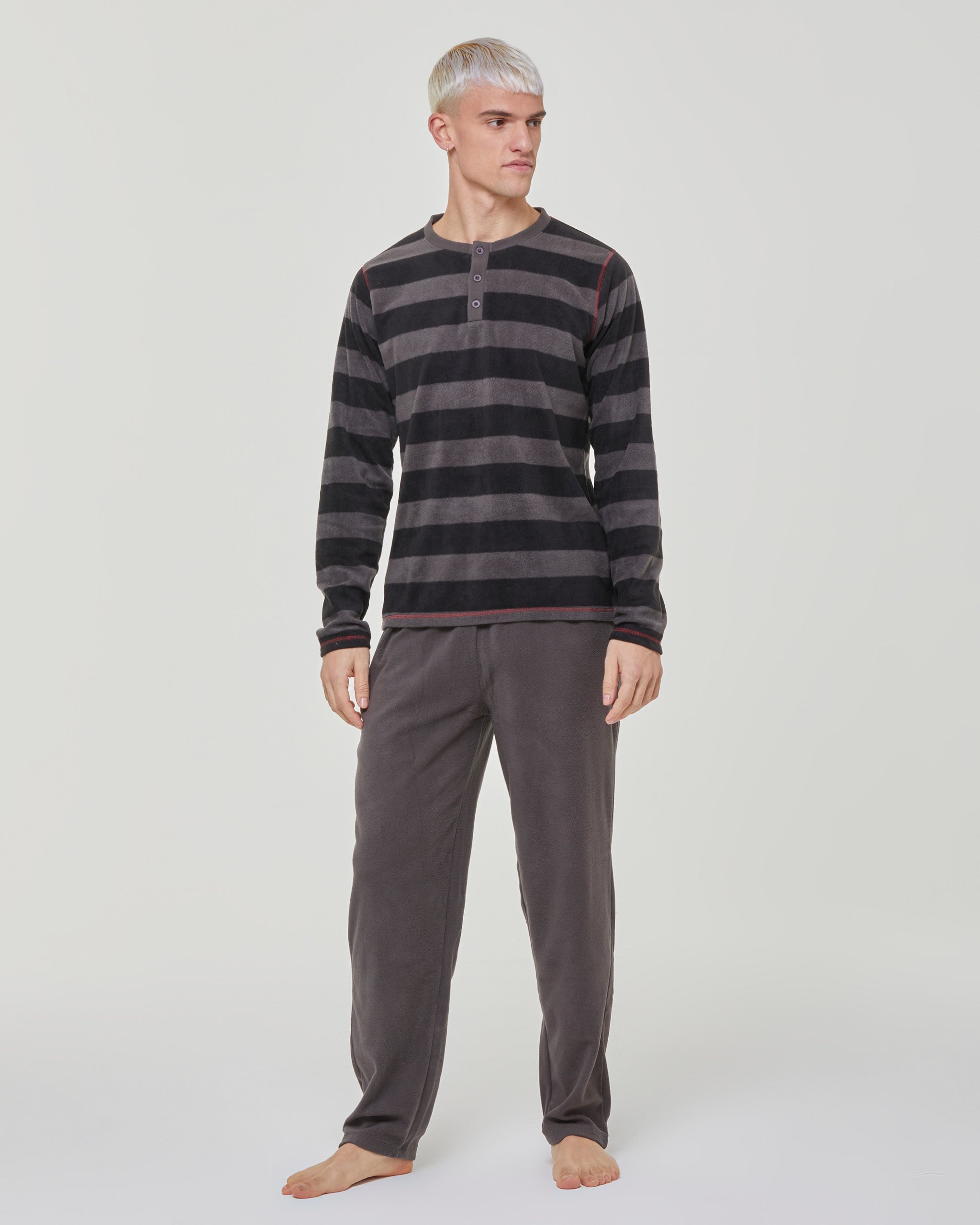 Pyjama Homme Hiver Bresdk - Ensemble Coton 95%, Manches Longues, Pantalon à Cordon Et Poches, Tailles S à 4XL