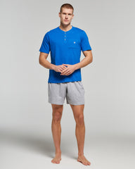 SHORT COTTON PAJAMAS WITH SERAFINO NECKLINE