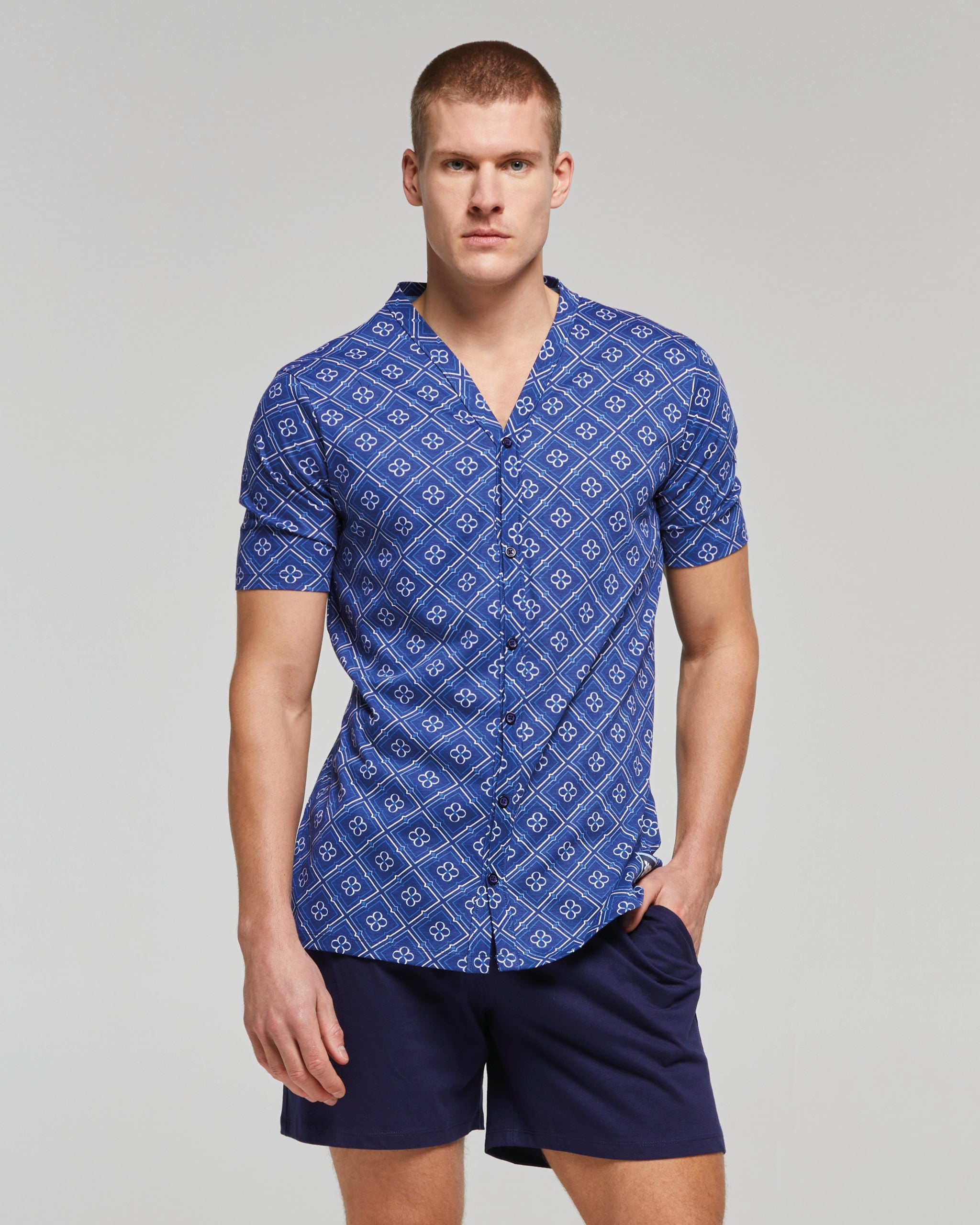 Pigiama Uomo POMPEA - Set Maglia E Pantaloncino Corto, 100% Cotone, Comfortabile, Made In India - Foto 3