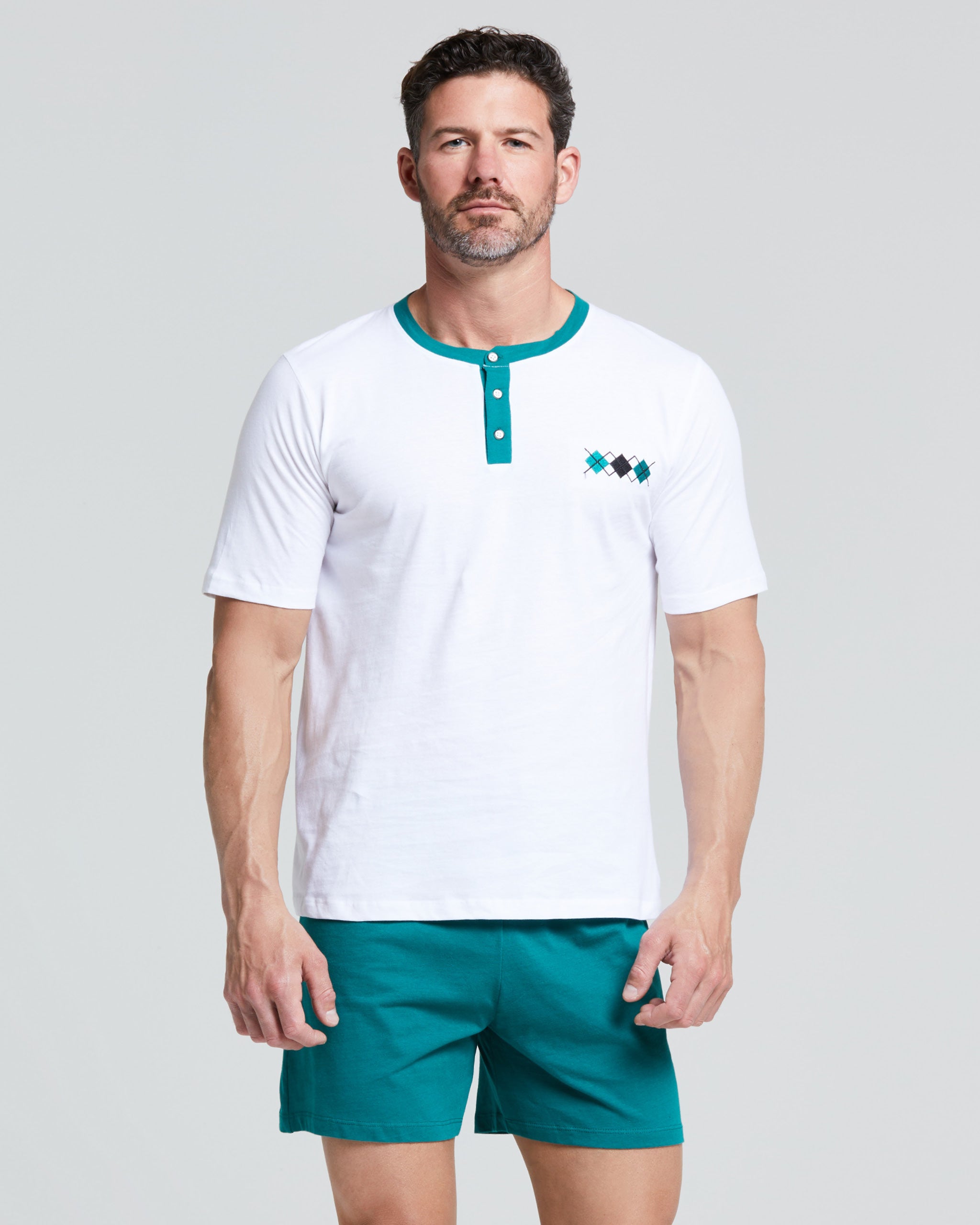 Pigiama Corto Uomo Estate | Set Due Pezzi Cotone Elastan | Scollo A V Con Tasche | Comodo Per Casa E Tempo Libero - Foto 7