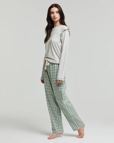 Pigiama lungo viscosa e flanella Peonia