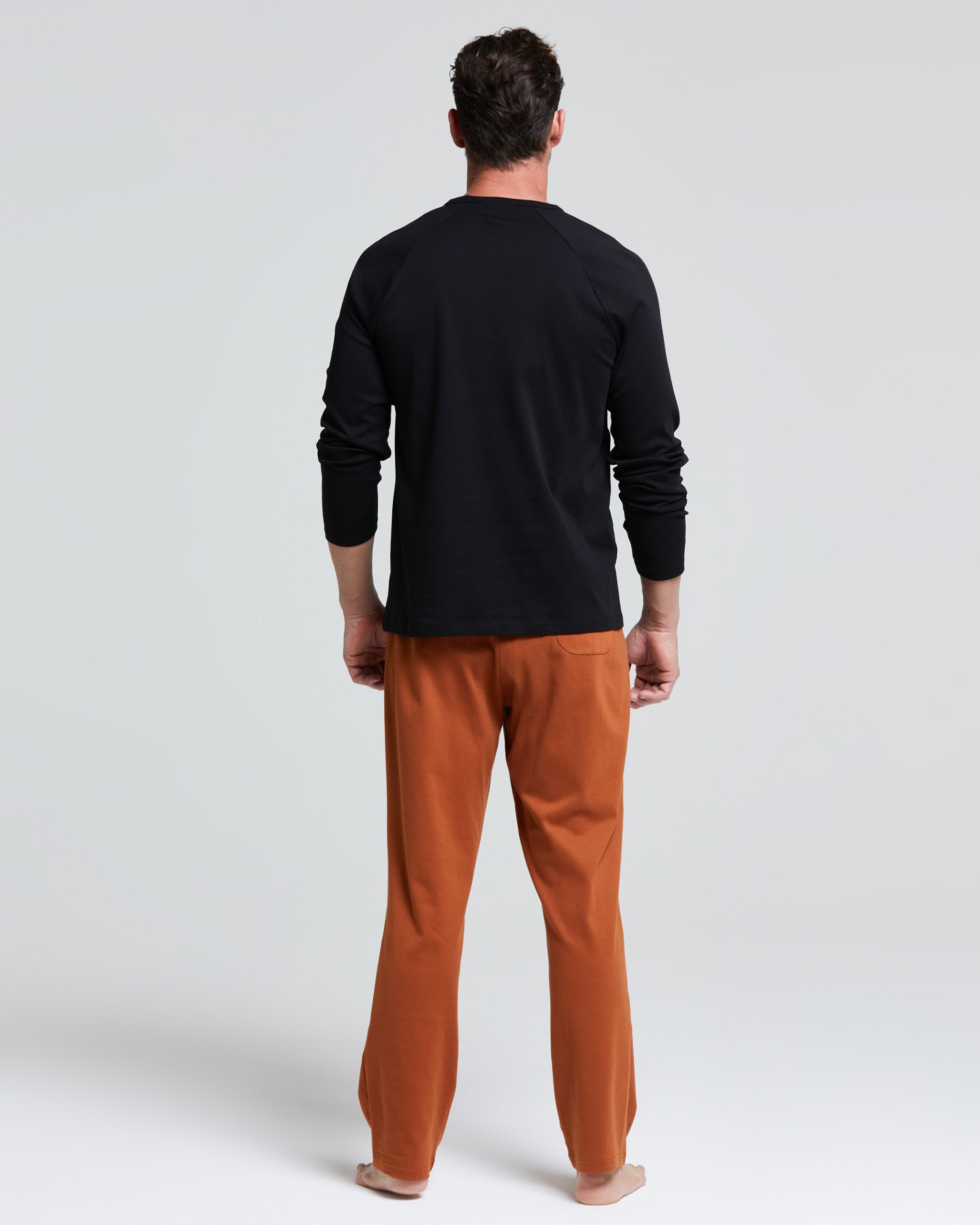 Koroshi Pigiama Lungo Uomo In Cotone 100%, Nero, Maglia A Maniche Lunghe E Pantaloni Con Elastico E Coulisse