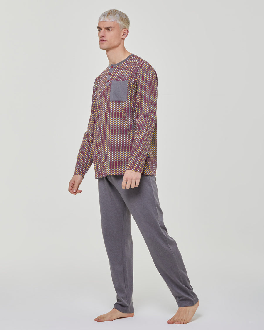 Safranfarbener langer Pyjama aus Interlock-Baumwolle