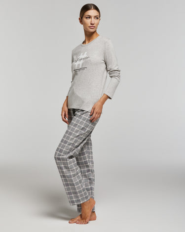 Pyjama long blanc en viscose et flanelle