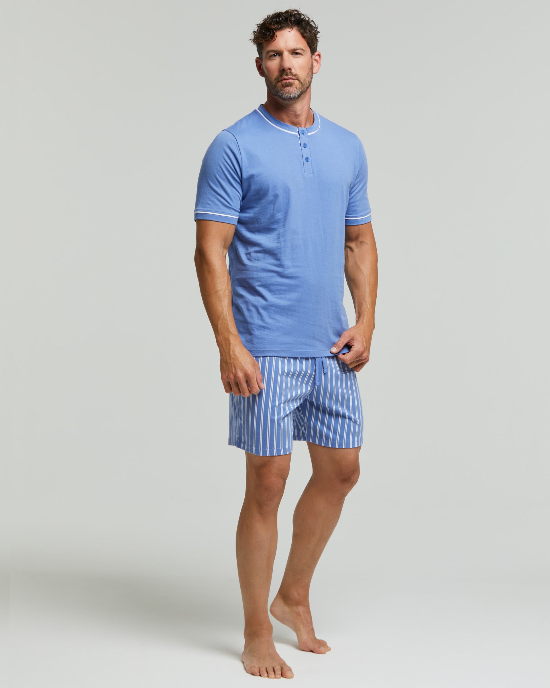 Pigiama Uomo POMPEA - Set Maglia E Pantaloncino Corto, 100% Cotone, Comfortabile, Made In India - Foto 9