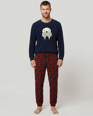 Men's Long Fleece Pajamas with Animals