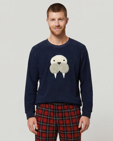 Langer Herren-Fleece-Schlafanzug mit Tiermotiven