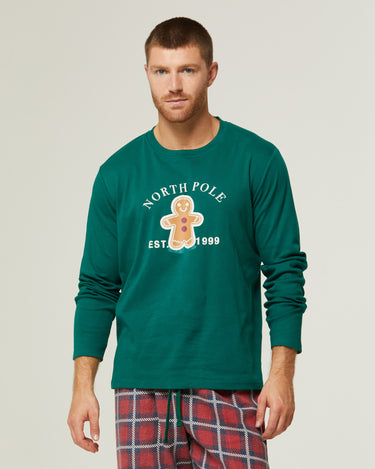 Langer Herren-Schlafanzug aus warmer Baumwolle und Flanell mit XMAS-Motiv