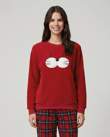 Langer Damen-Fleece-Schlafanzug mit Tiermotiven