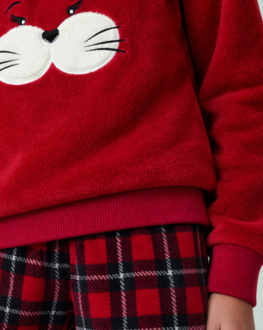 Langer Damen-Fleece-Schlafanzug mit Tiermotiven